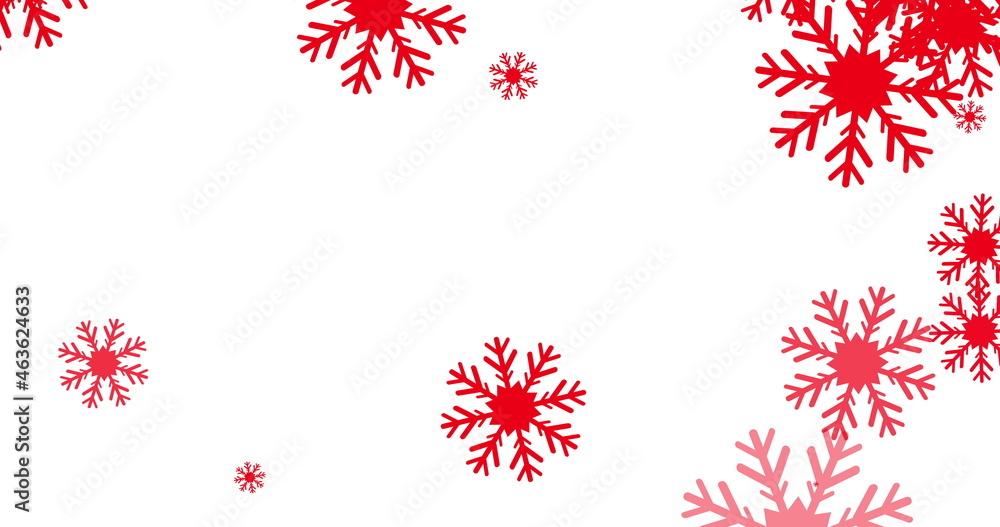 Red snowflakes falling against white background