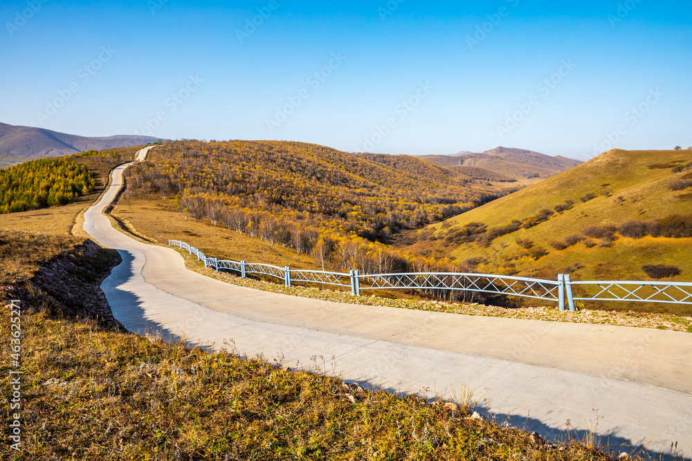 Curved road and beautiful mountain natural scenery in autumn season.Road and mountain background.