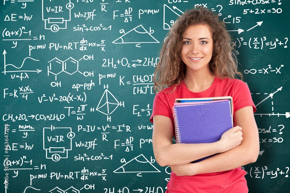 Young teacher woman teaching and chalk video conference with student looking camera.