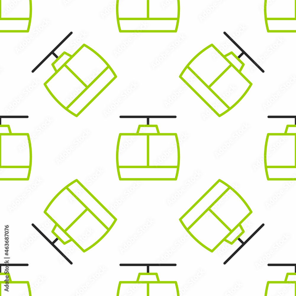 Line Cable car icon isolated seamless pattern on white background. Funicular sign. Vector