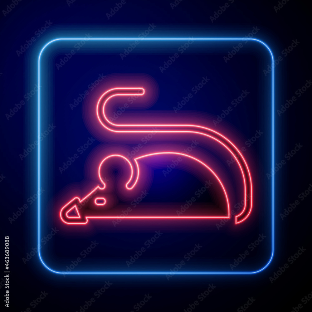 Glowing neon Experimental mouse icon isolated on black background. Vector