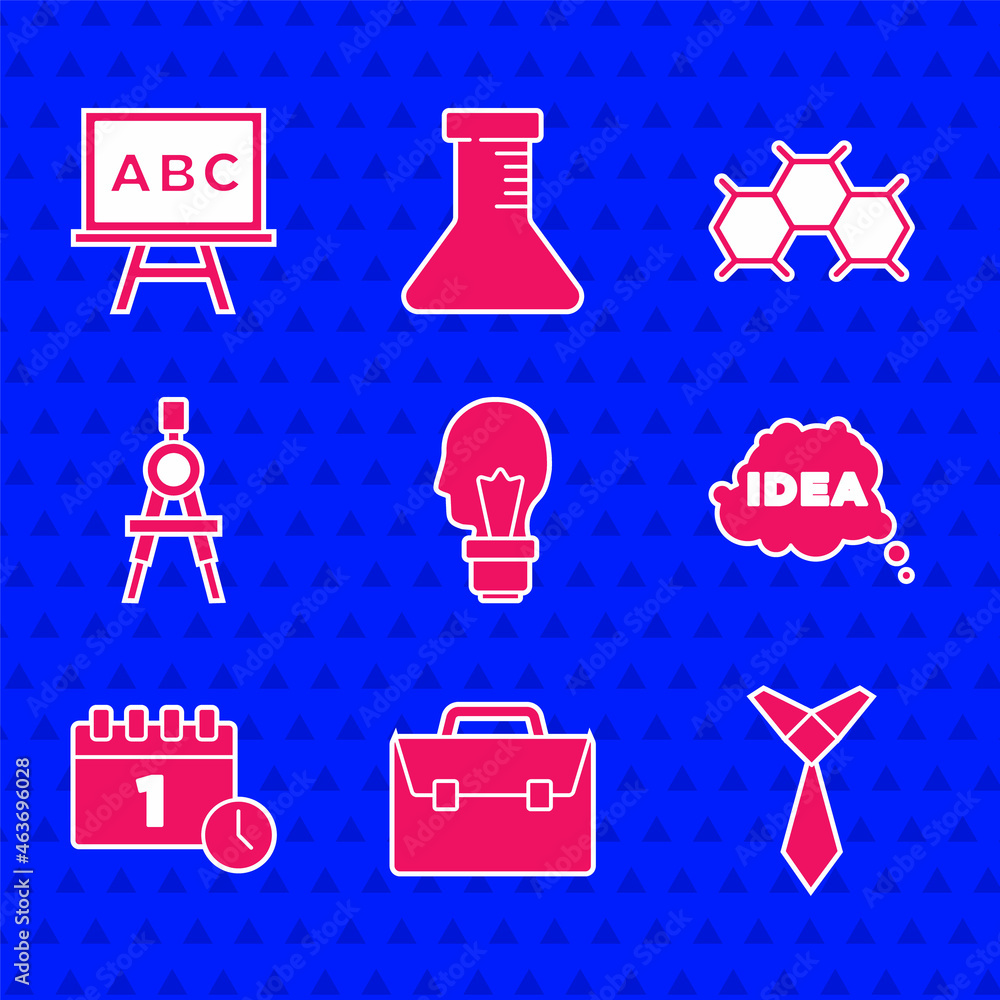 Set Light bulb with concept of idea, Briefcase, Tie, Idea, speech bubble, Calendar first september d