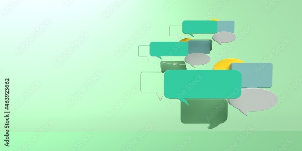 Floating speech bubbles on a colored background - 3D render illustration