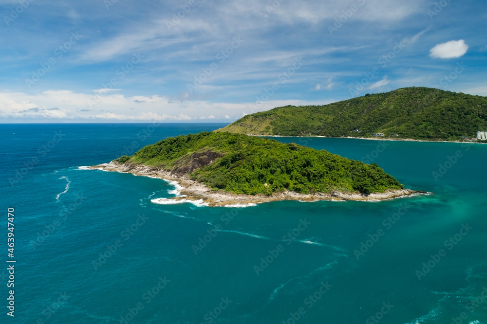 Aerial view landscape of small island in tropical sea against blue sky background Amazing small isla