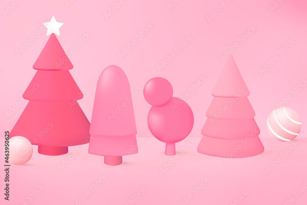 Xmas background, pink festive 3D design, season’s greetings