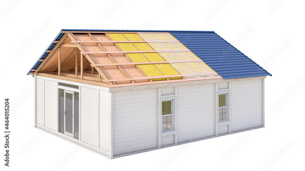 House construction roofing concept isolated. 3d illustration