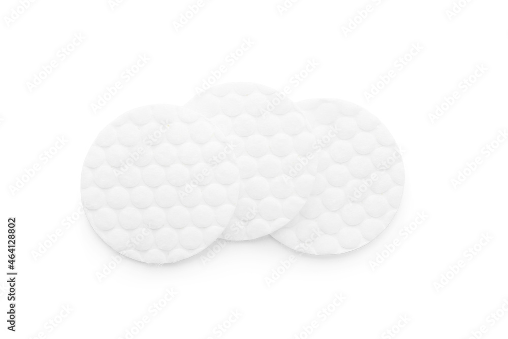 Clean cotton pads on white background