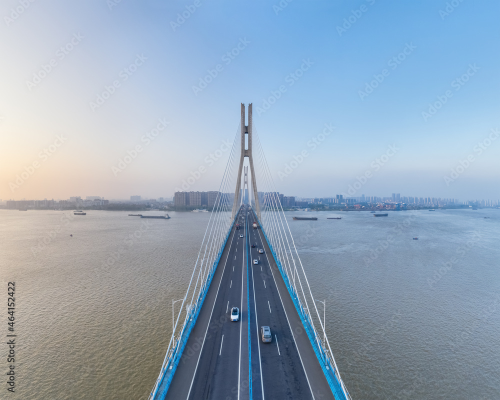 Anqing cityscape of the cable-stayed bridge at dusk