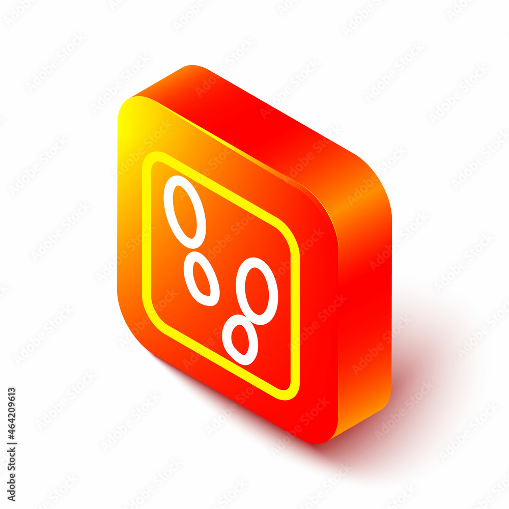 Isometric line Human footprints shoes icon isolated on white background. Shoes sole. Orange square b