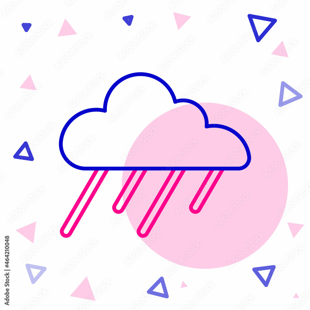 白色背景上隔离的带有降雨图标的线云。带有雨滴的雨云降水。Co