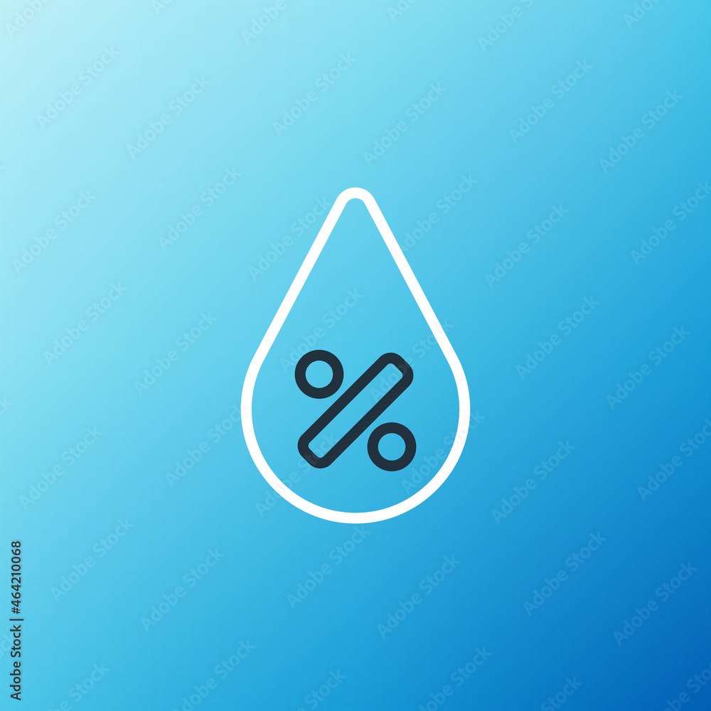 Line Water drop percentage icon isolated on blue background. Humidity analysis. Colorful outline con