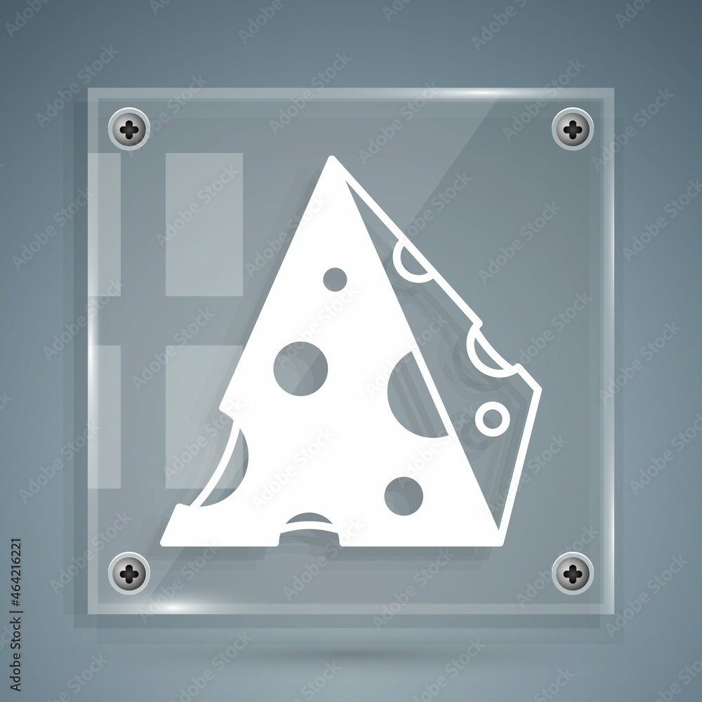 White Cheese icon isolated on grey background. Square glass panels. Vector