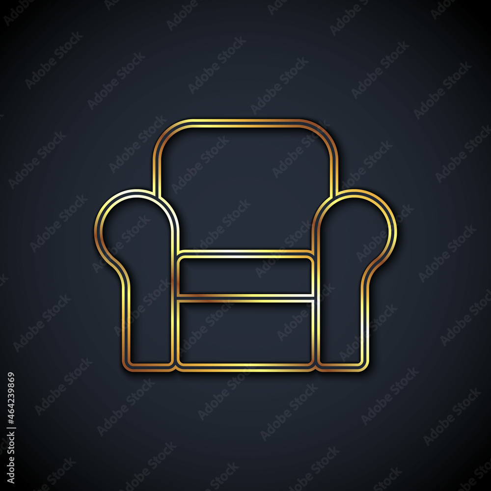 Gold line Armchair icon isolated on black background. Vector