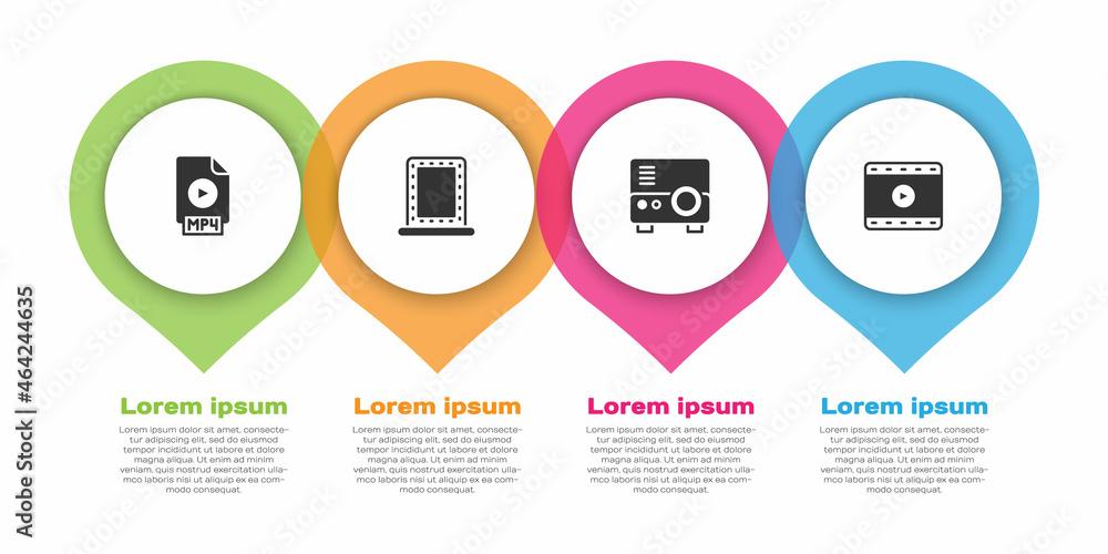 Set MP4 file document, Makeup mirror with lights, Media projector and Play Video. Business infograph