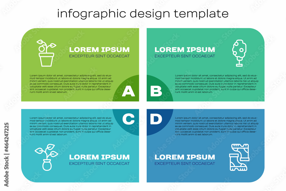 Set line Plant，in pot，Waterwater rubber boot and Tree with apple.Business infographic template.V（设置生