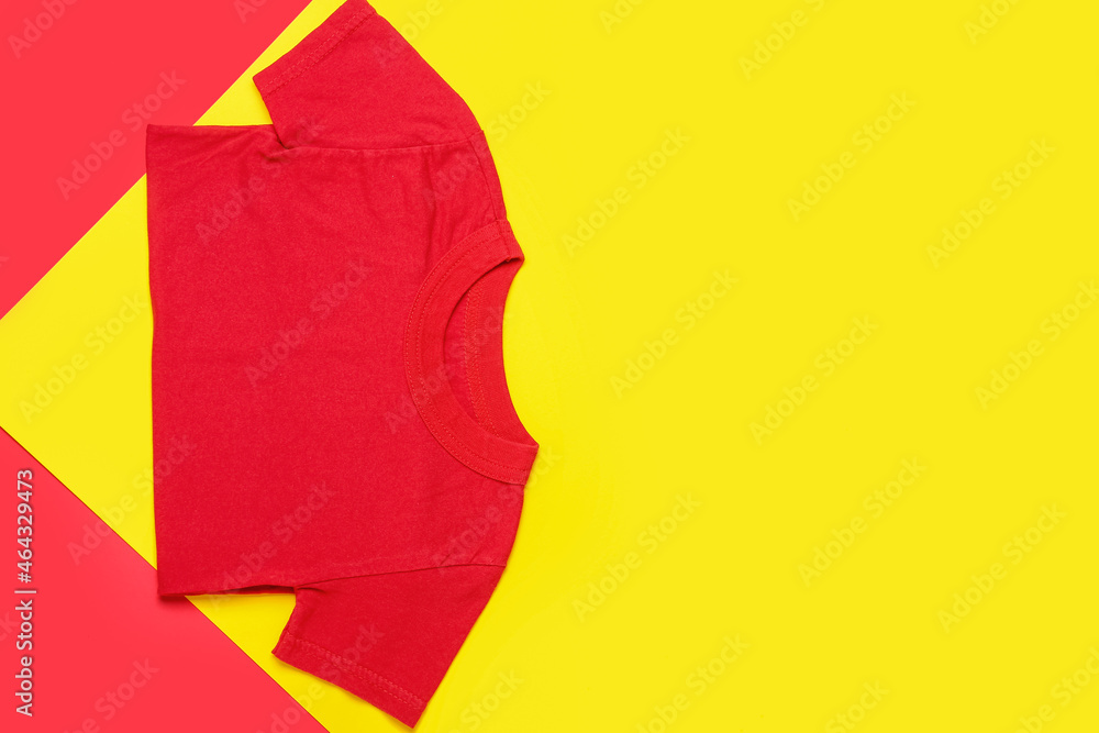 Red t-shirt on color background