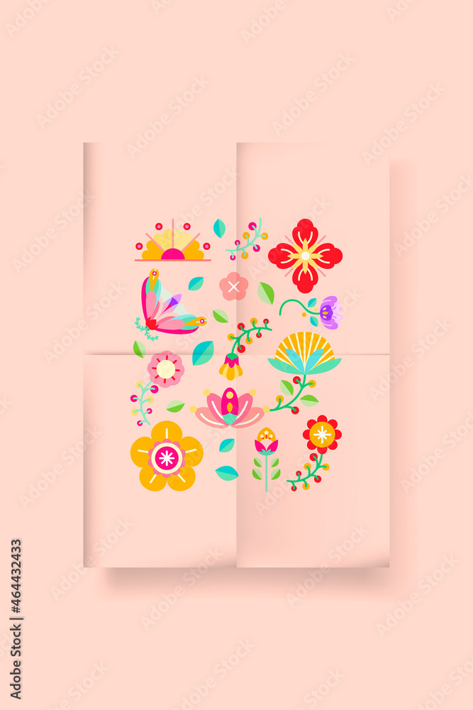 Pastel folk art design element poster vector