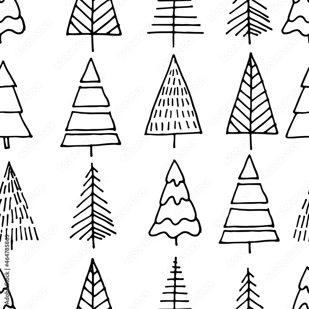 simple vector seamless pattern in doodle style. holiday print with abstract christmas trees. backgro