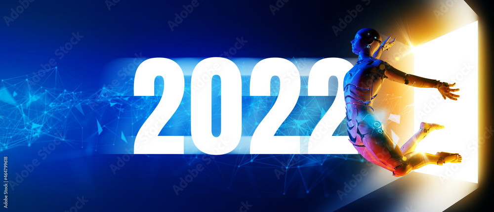 2022 New year Jumping 3D humanoid robot, future futuristic AI artificial intelligence industry autom