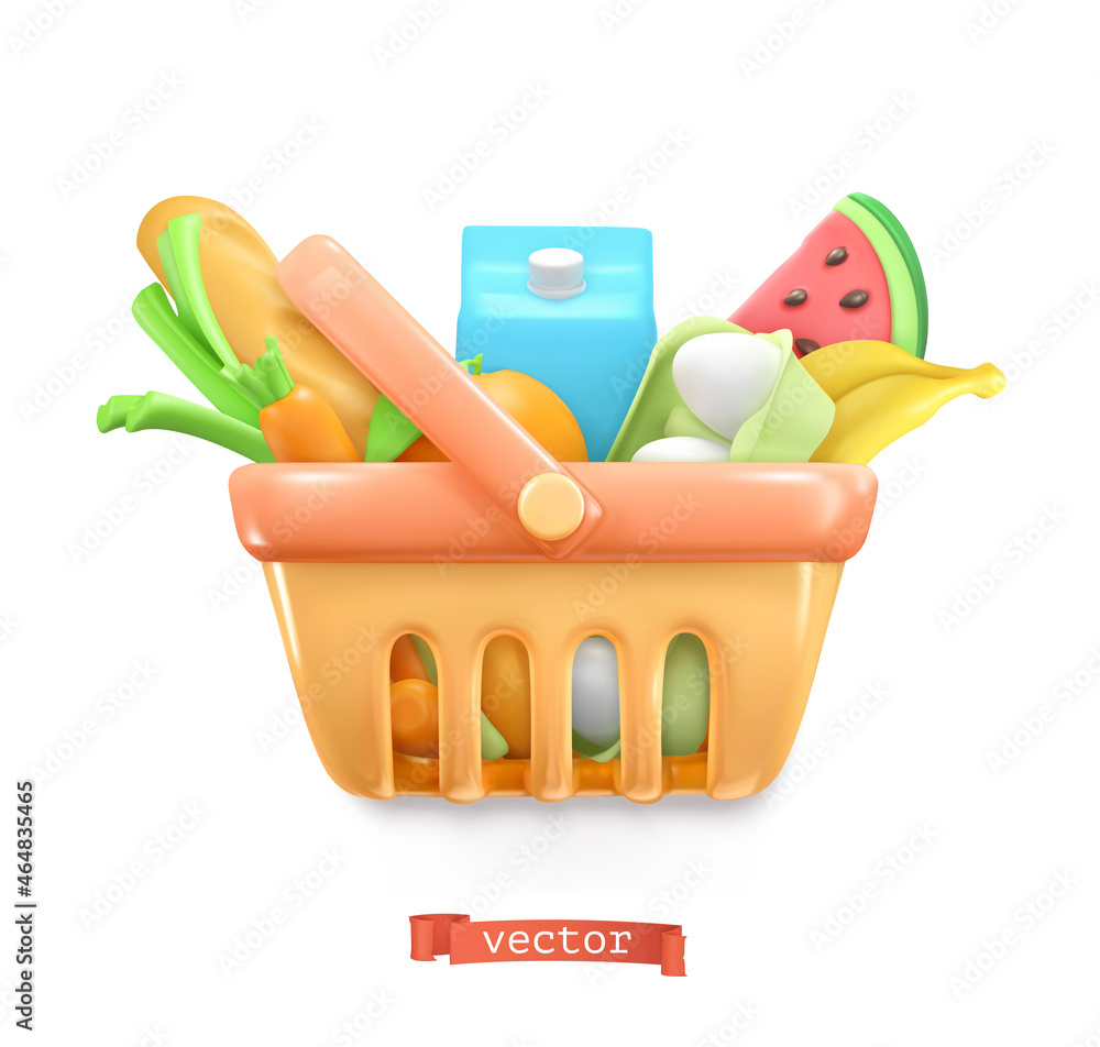 Food basket. 3d render realistic vector icon