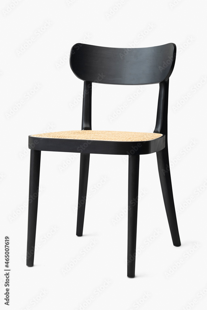 Black dining chair with rattan seat