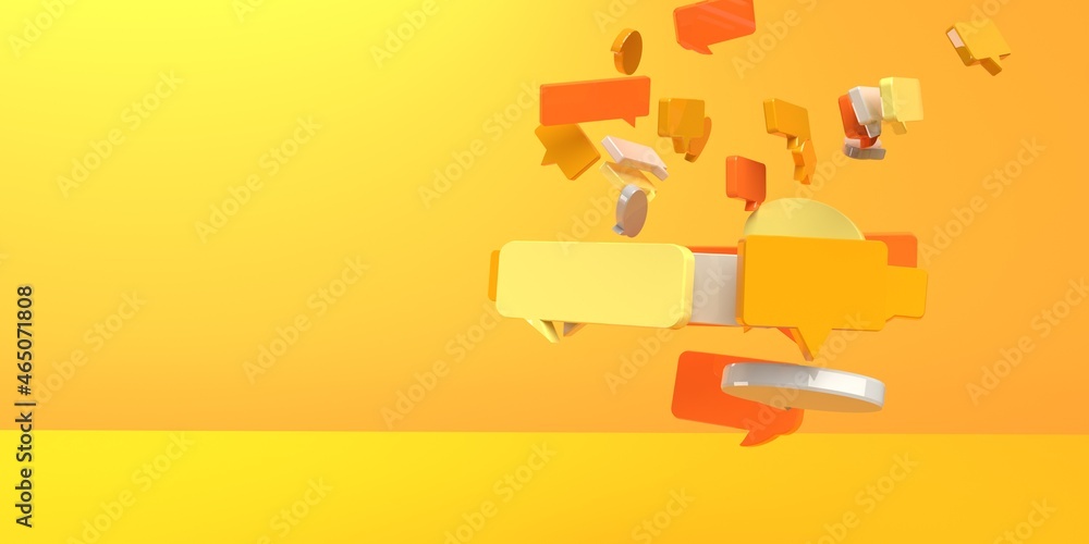 Floating speech bubbles on a colored background - 3D render illustration