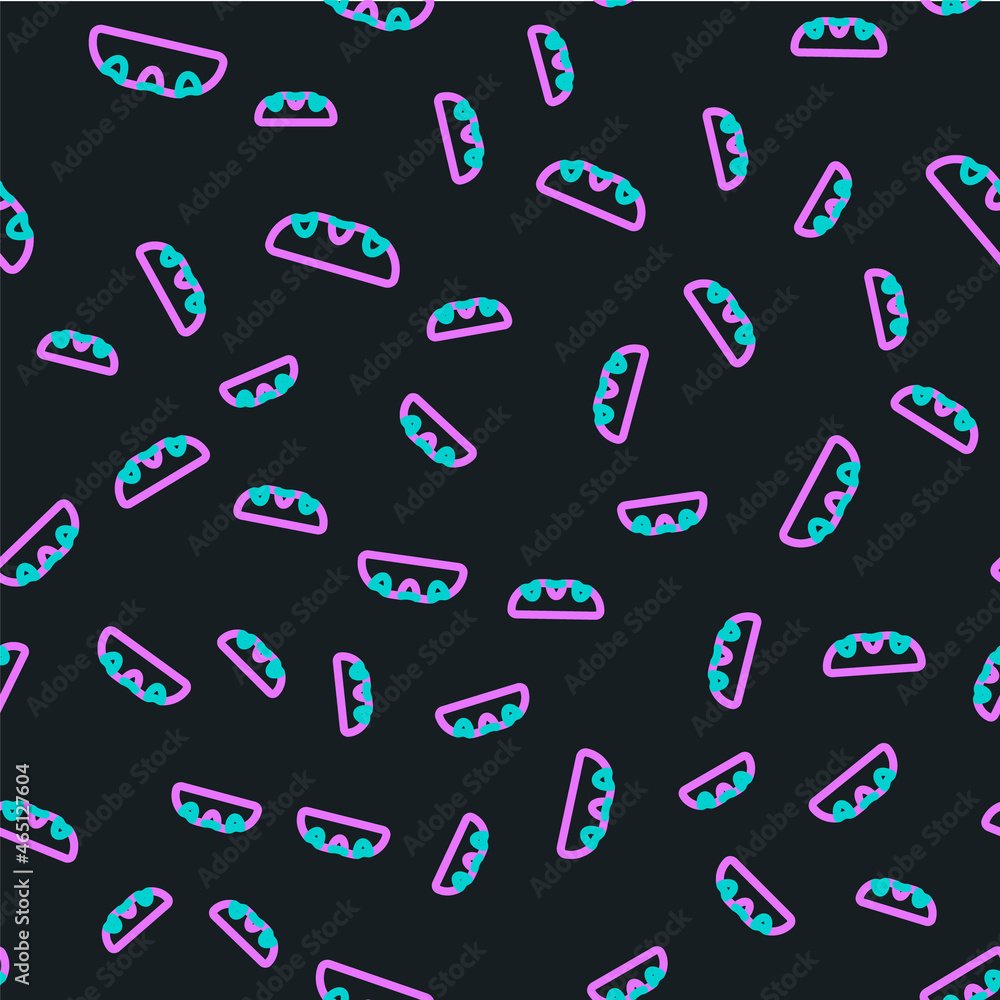 Line Bread loaf icon isolated seamless pattern on black background. Vector