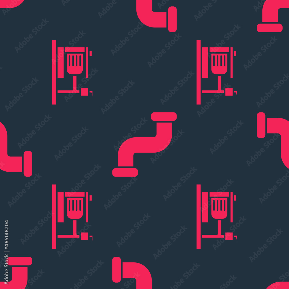 Set Electric water pump and Industry metallic pipe on seamless pattern. Vector