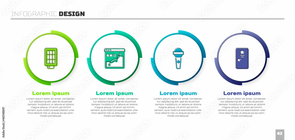 Set Softbox light, Histogram graph photography, Microphone and Backstage. Business infographic templ