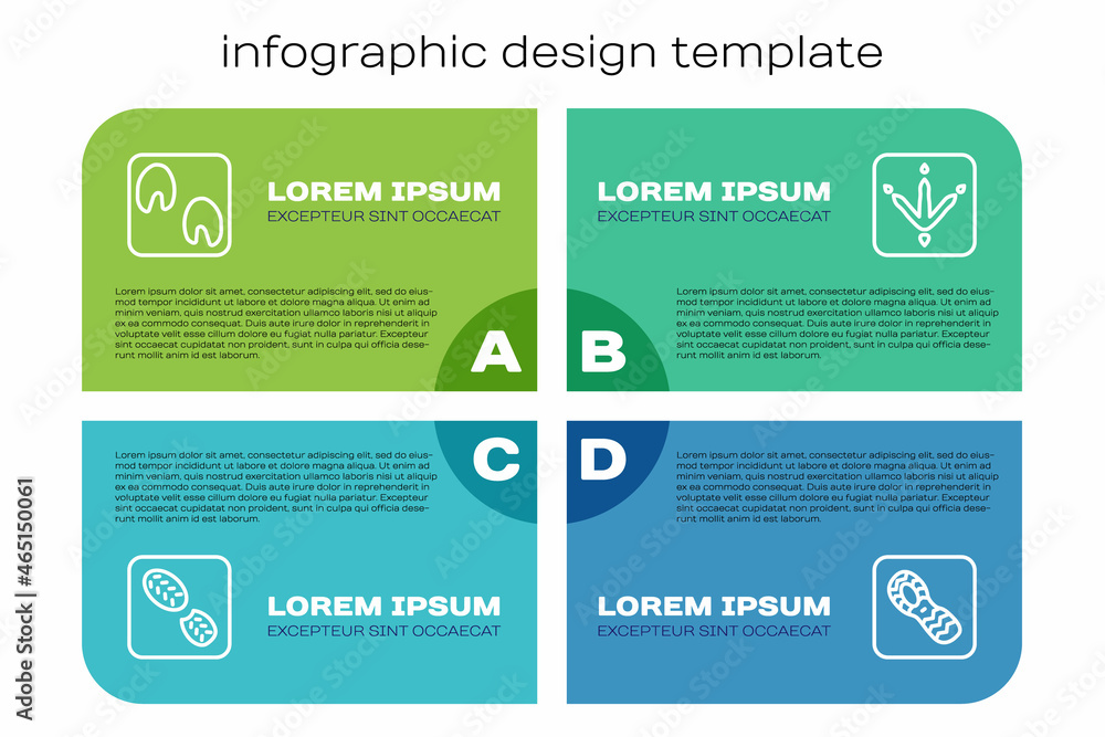 Set line Human footprints shoes, Horse paw, and Chicken. Business infographic template. Vector