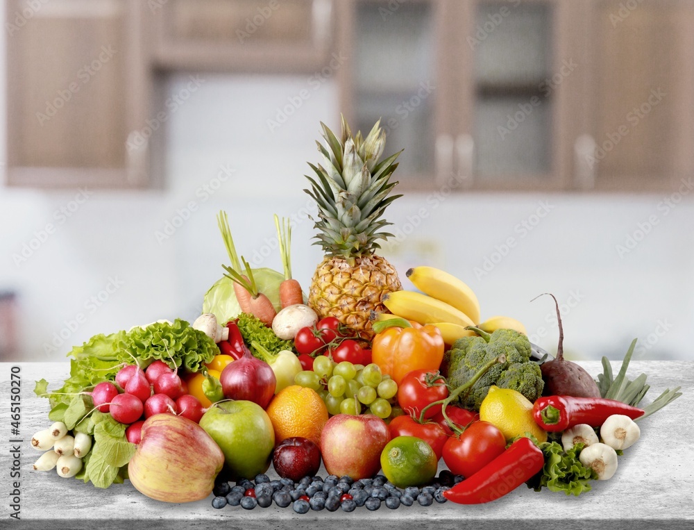 Assorted organic fresh vegetables and fruits