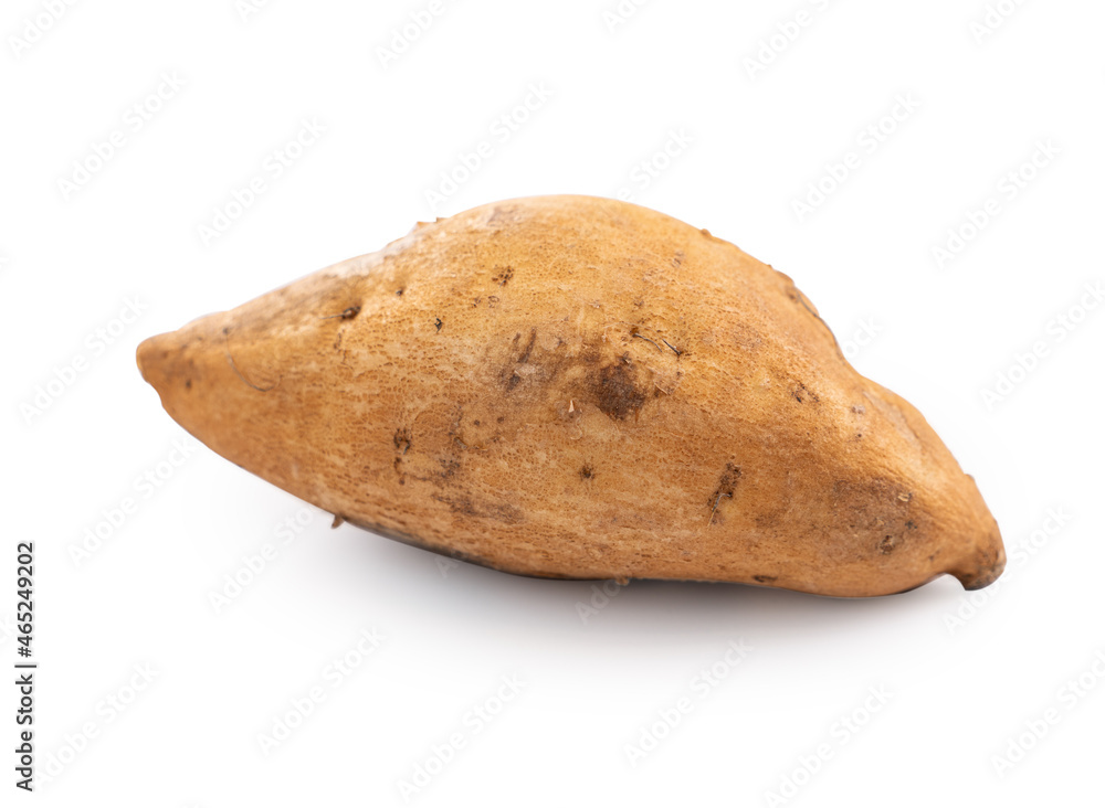 Raw sweet potato yam isolated on white table background.