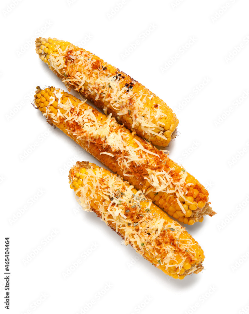 Delicious Elote Mexican Street Corn on white background