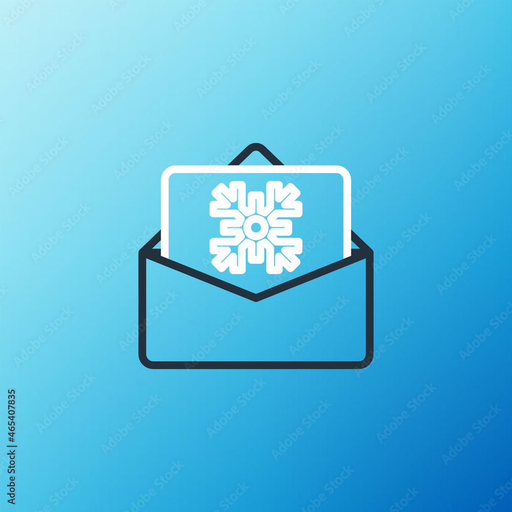 Line Christmas postcard icon isolated on blue background. Merry Christmas and Happy New Year. Colorf