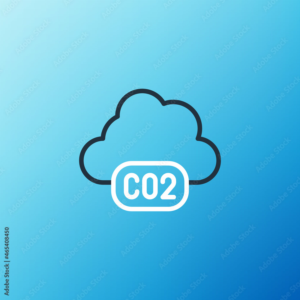 Line CO2 emissions in cloud icon isolated on blue background. Carbon dioxide formula, smog pollution