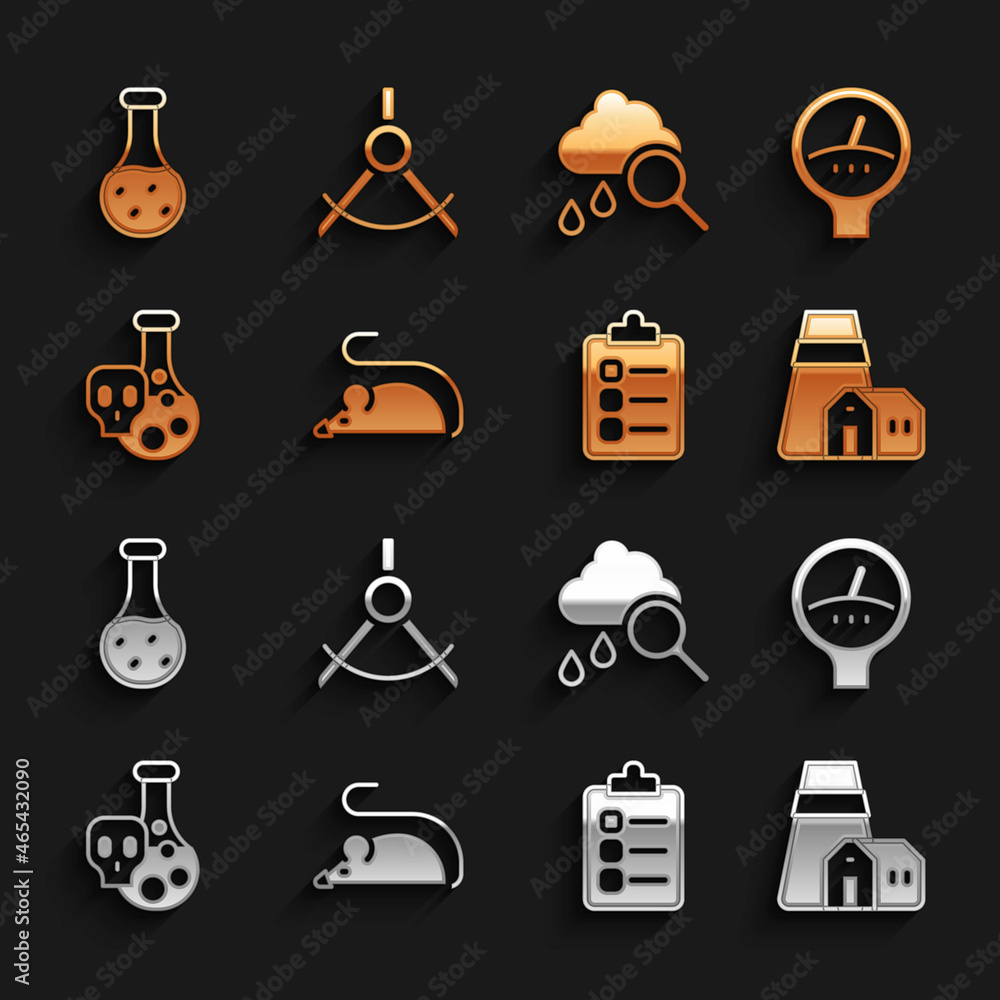 Set Experimental mouse, Gauge scale, Power station plant, To do list or planning, Test tube with tox