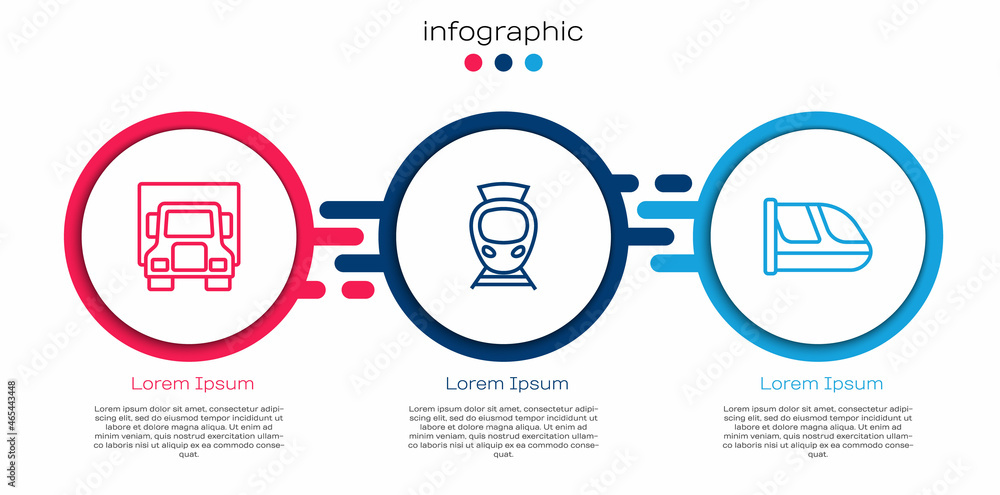 Set line Delivery cargo truck，Tram and railway and Train.Business infographic template.Vvector（设线货运卡