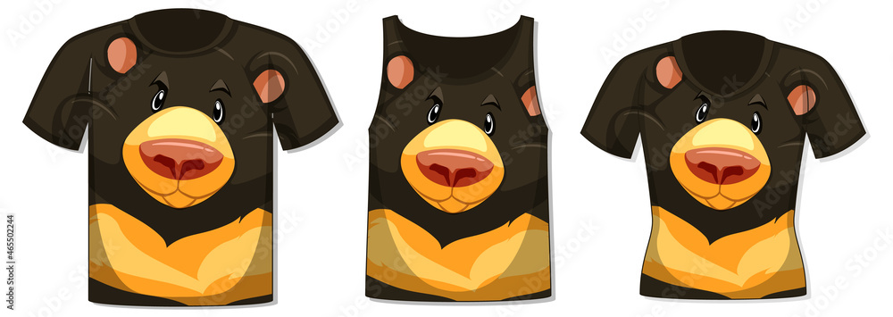 Different types of tops with black bear pattern