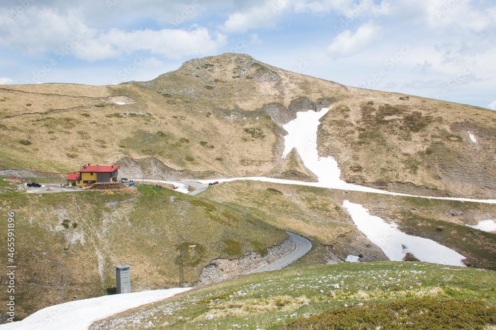 View of Monte Terminillo during spring season with snow in Lazio