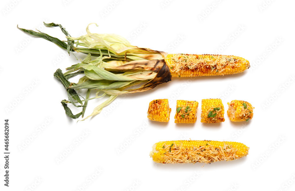 Delicious Elote Mexican Street Corn on white background