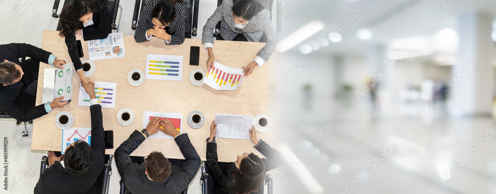 Business people group meeting shot from top view in office . Profession businesswomen, businessmen a