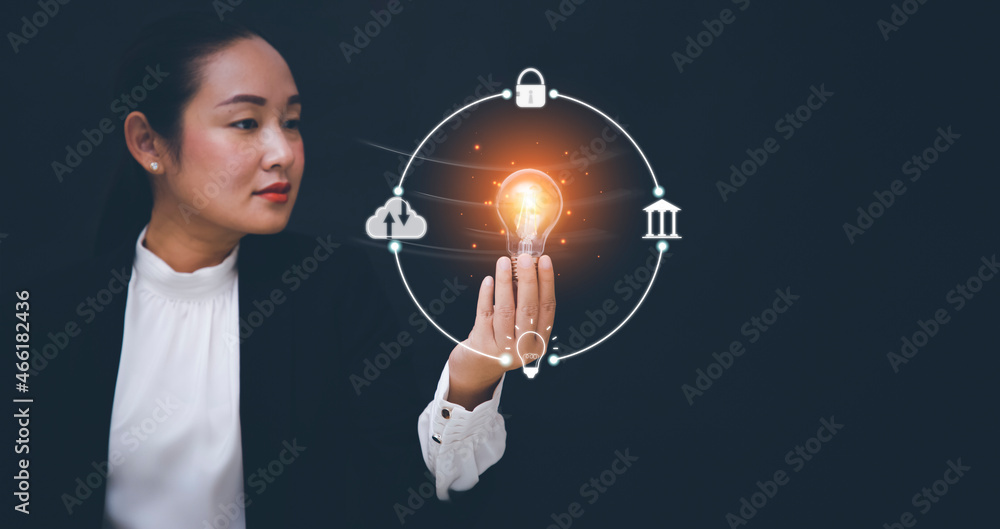 New Target business and  light bulb concept, Businesswoman holding light bulb,innovative idea of ​​i