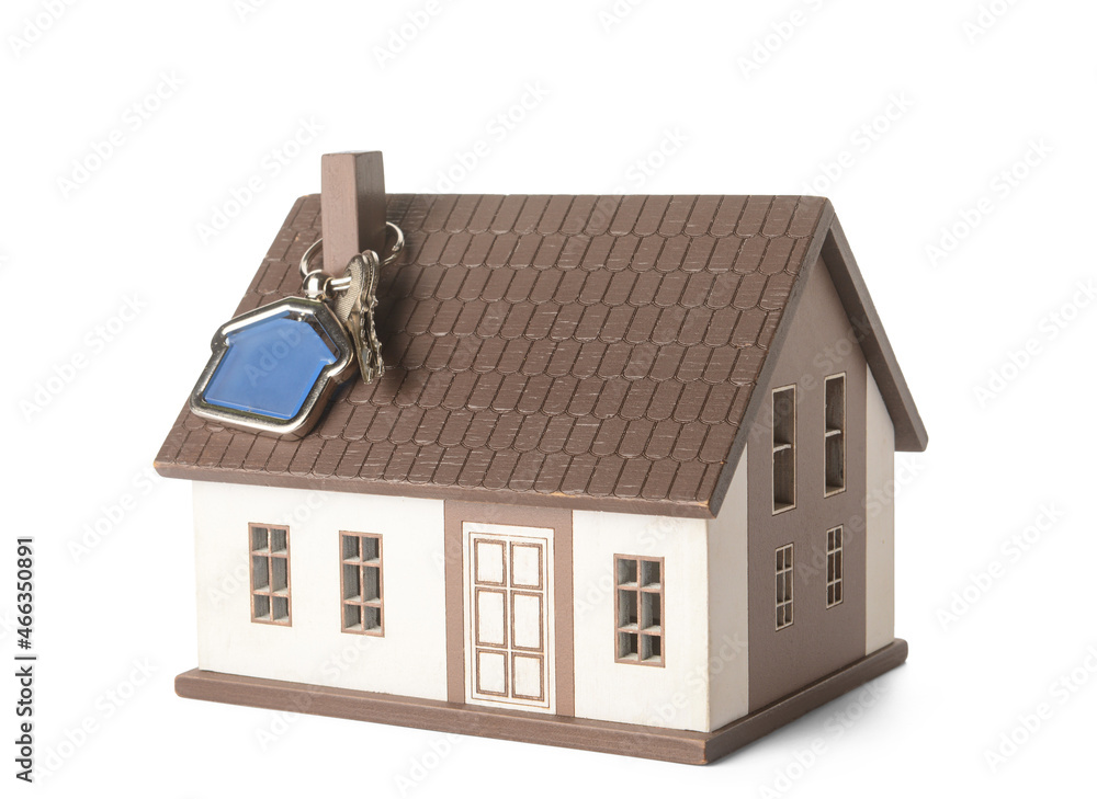 House model with key on white background