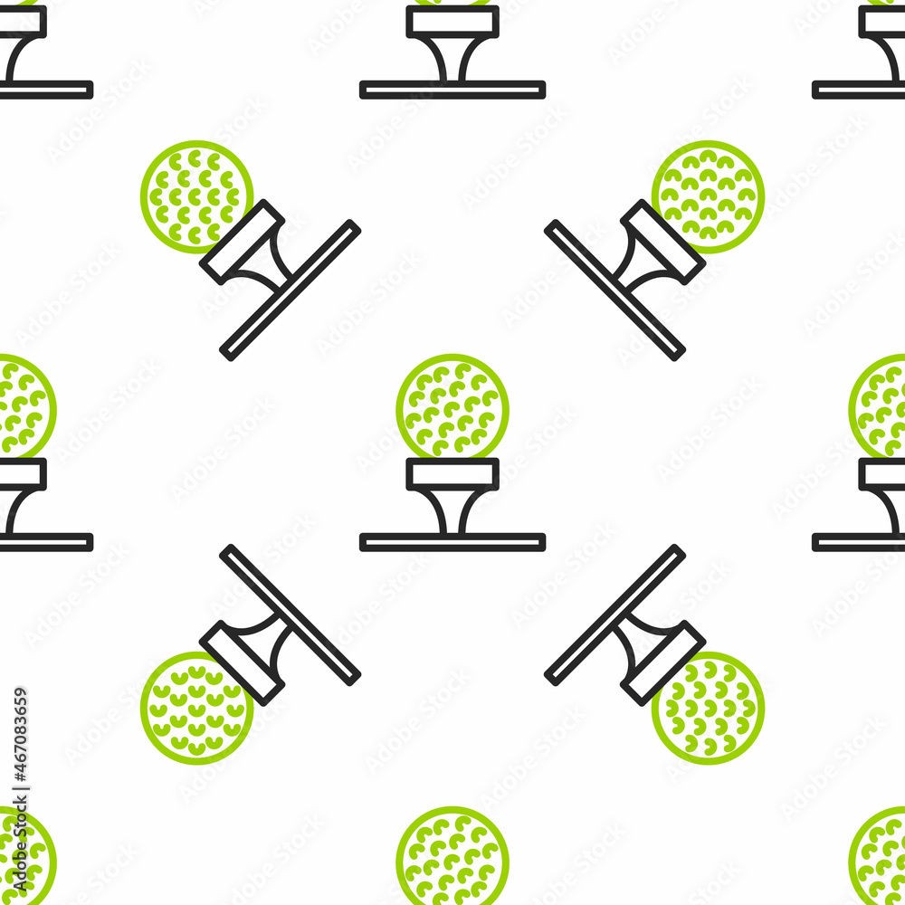 Line Golf ball on tee图标白色背景上的隔离无缝图案。Vector