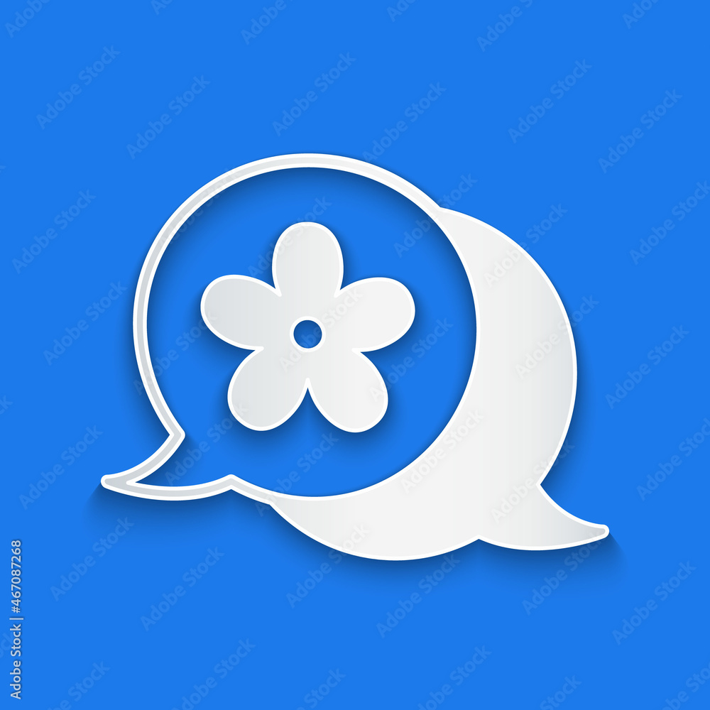 Paper cut Flower icon isolated on blue background. Paper art style. Vector