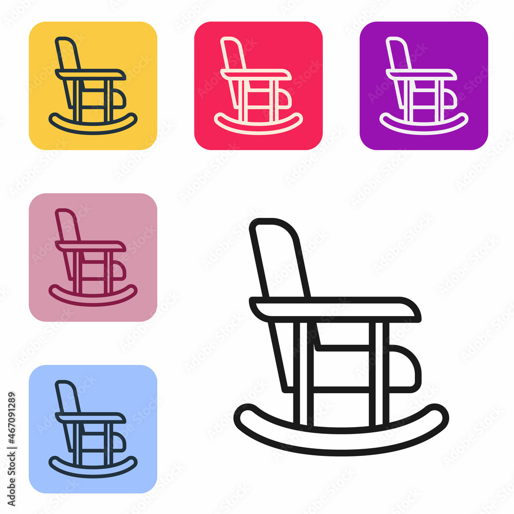 Black line Rocking chair icon isolated on white background. Set icons in color square buttons. Vecto