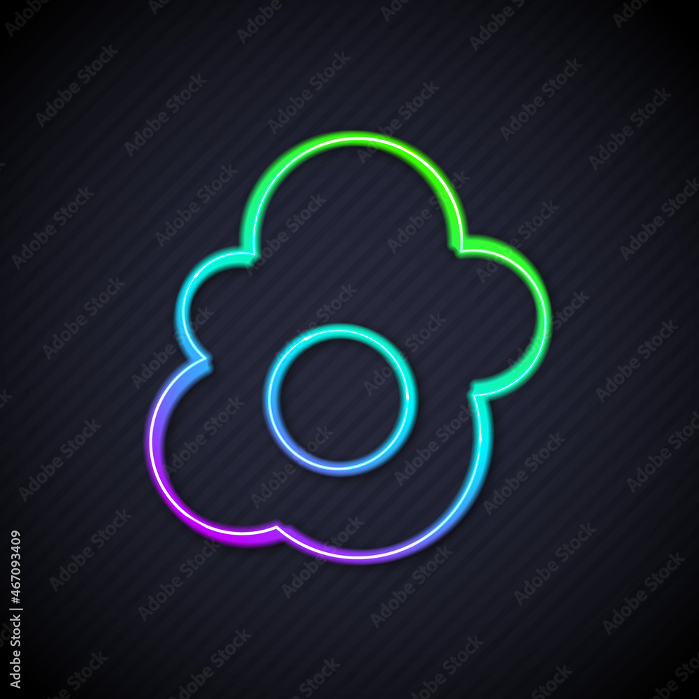 Glowing neon line Scrambled egg icon isolated on black background. Home cooked food, fried egg, heal