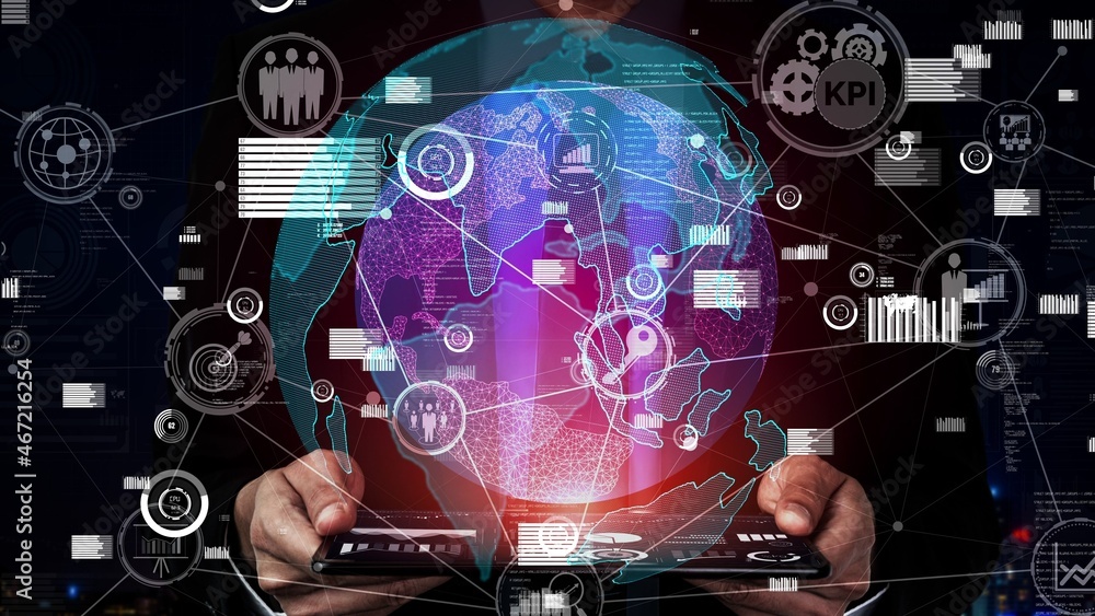 KPI Key Performance Indicator for Business conceptual - Modern graphic interface showing symbols of 