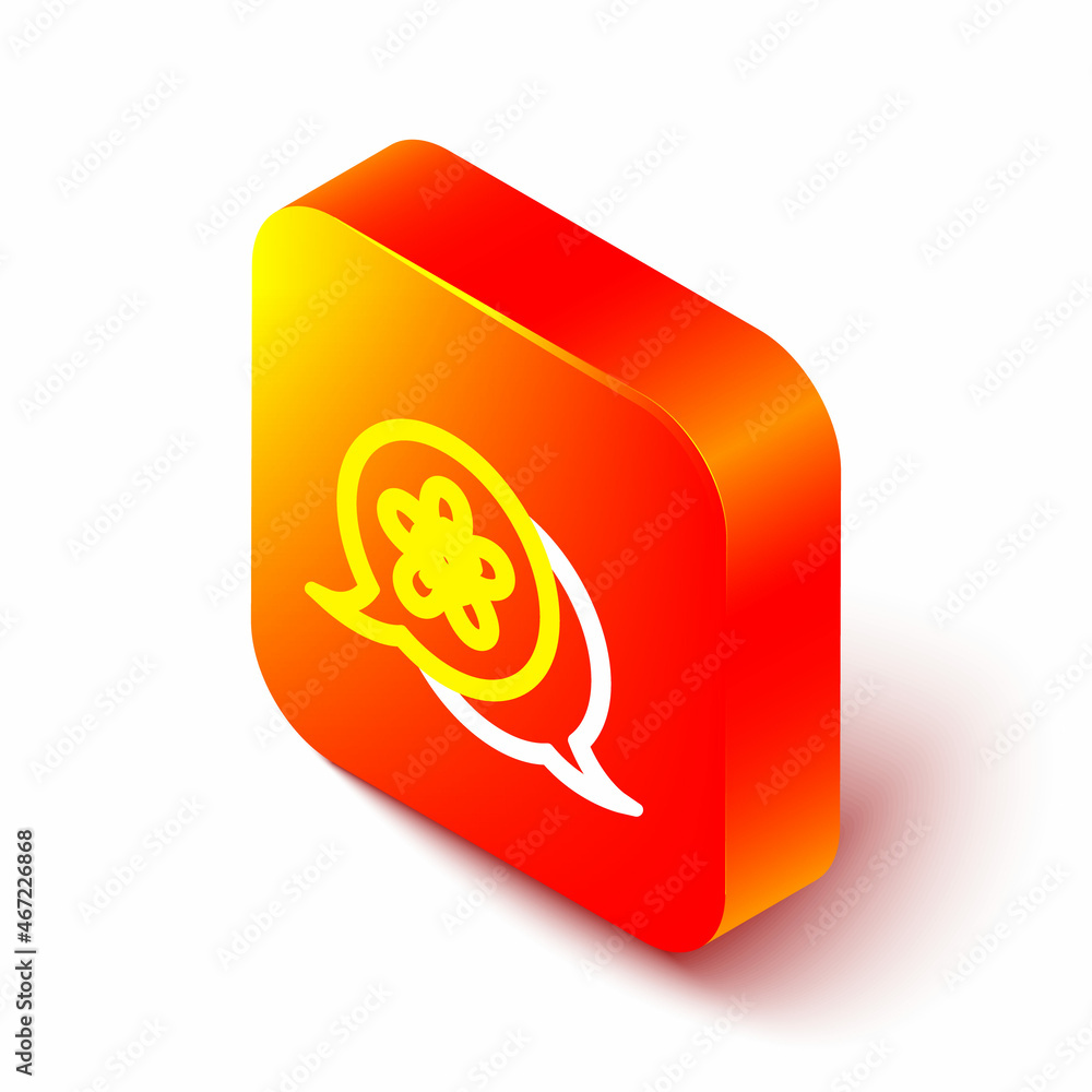 Isometric line Flower icon isolated on white background. Orange square button. Vector