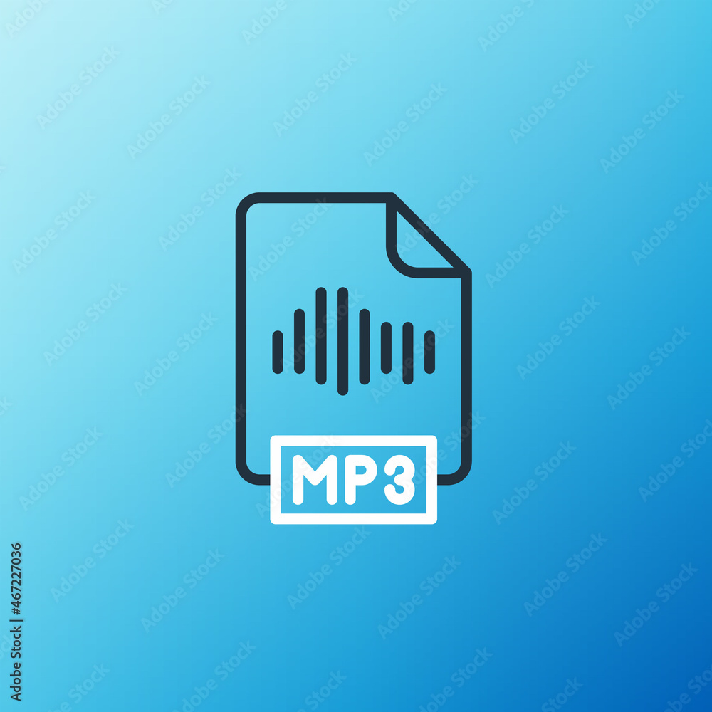 Line MP3 file document. Download mp3 button icon isolated on blue background. Mp3 music format sign.